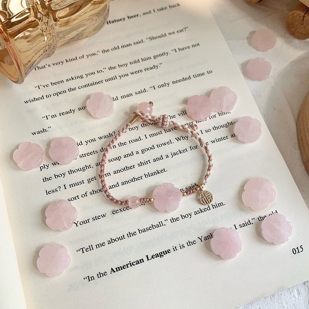 【好.樣.日.子】粉晶小桃花紅繩手鍊 手工編織粉水晶手環 硃砂花紅瑪瑙桃花飾品 招桃花手鍊 天然水晶開運飾品-細節圖2