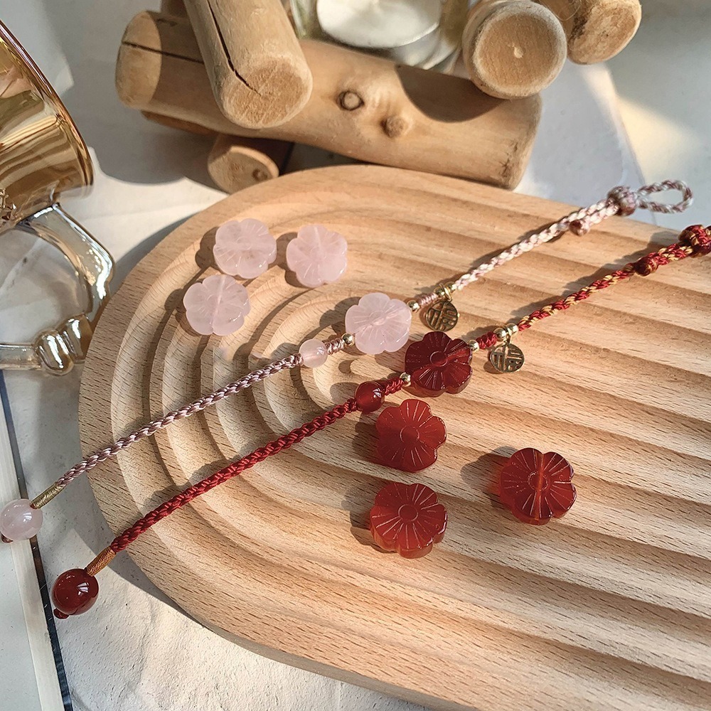 【好.樣.日.子】粉晶小桃花紅繩手鍊 手工編織粉水晶手環 硃砂花紅瑪瑙桃花飾品 招桃花手鍊 天然水晶開運飾品-細節圖4