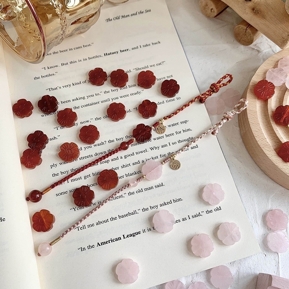 【好.樣.日.子】粉晶小桃花紅繩手鍊 手工編織粉水晶手環 硃砂花紅瑪瑙桃花飾品 招桃花手鍊 天然水晶開運飾品-細節圖6