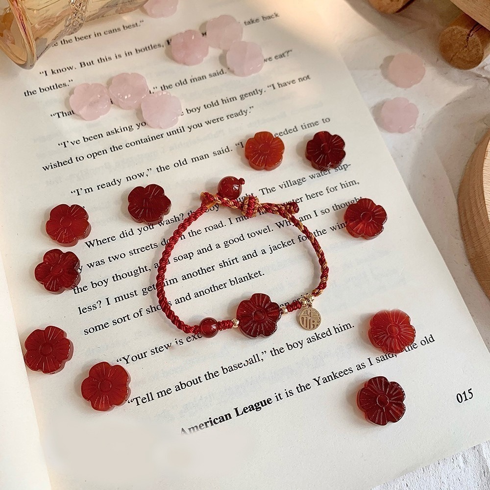 【好.樣.日.子】粉晶小桃花紅繩手鍊 手工編織粉水晶手環 硃砂花紅瑪瑙桃花飾品 招桃花手鍊 天然水晶開運飾品-細節圖3