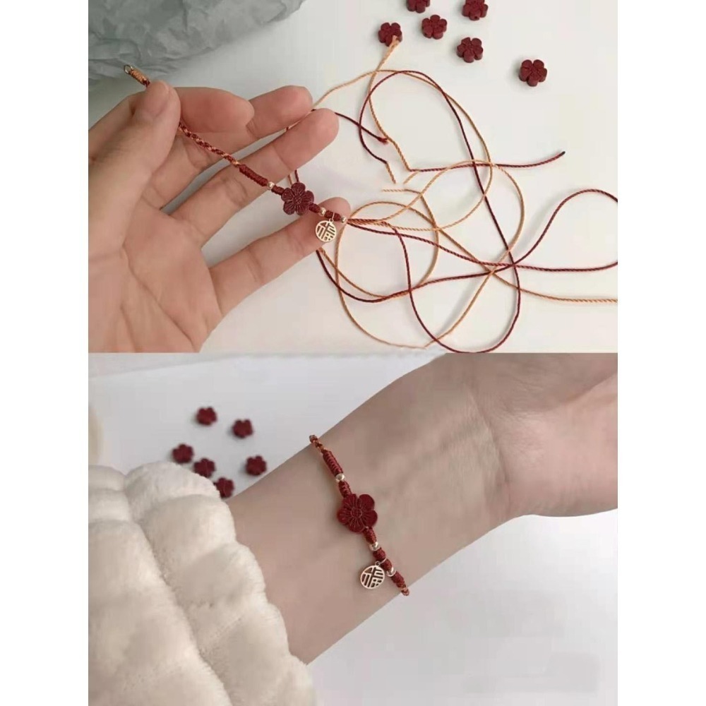 【好.樣.日.子】粉晶小桃花紅繩手鍊 手工編織粉水晶手環 硃砂花紅瑪瑙桃花飾品 招桃花手鍊 天然水晶開運飾品-細節圖8
