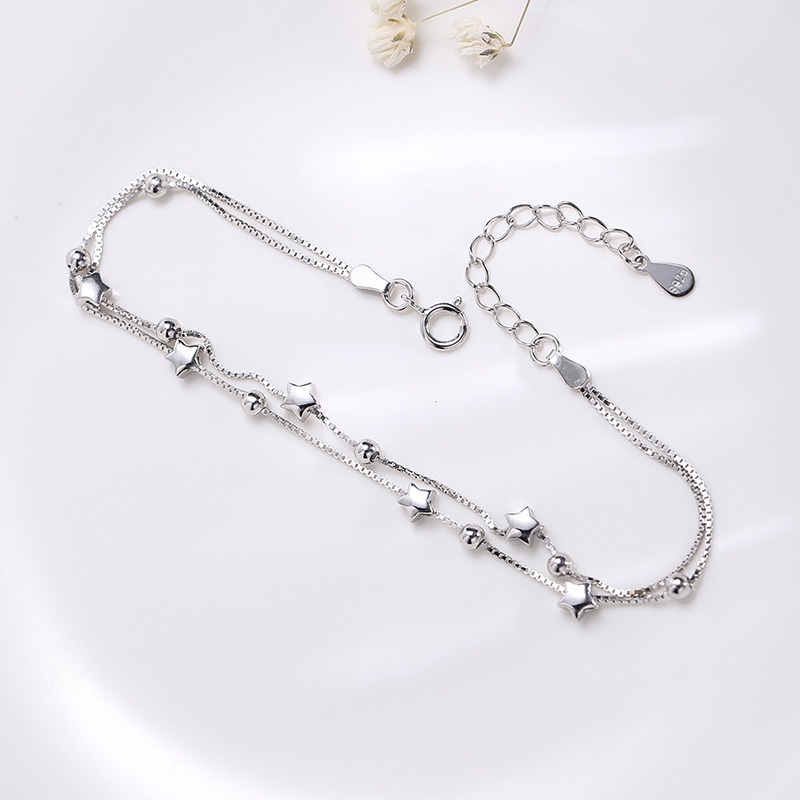 【好.樣.日.子】星星圓珠手鍊 S925雙層星星手鍊 不易掉色圓珠手環 氣質星星設計 女生手鏈飾品-細節圖2