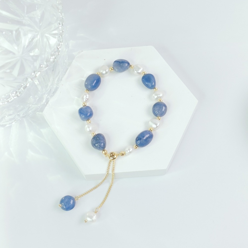 【好.樣.日.子】珍珠藍東陵水晶手鍊 滑扣水晶手鏈  薰衣草紫水晶 太陽石 黑髮晶 彩髮晶 珍珠手鏈 增加人緣手飾-細節圖2