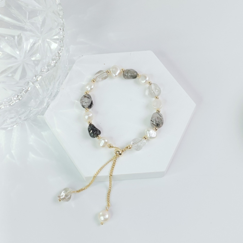 【好.樣.日.子】珍珠藍東陵水晶手鍊 滑扣水晶手鏈  薰衣草紫水晶 太陽石 黑髮晶 彩髮晶 珍珠手鏈 增加人緣手飾-細節圖3