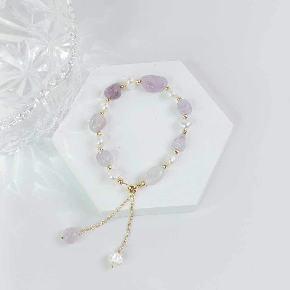 【好.樣.日.子】珍珠藍東陵水晶手鍊 滑扣水晶手鏈  薰衣草紫水晶 太陽石 黑髮晶 彩髮晶 珍珠手鏈 增加人緣手飾-細節圖5