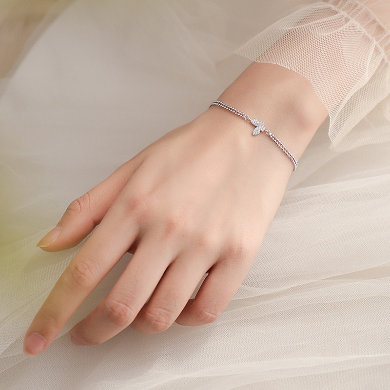 【好.樣.日.子】雙層蝴蝶手鍊 蝴蝶手環 水鑽手鏈 手鍊  s925 不易掉色 s925手鍊-細節圖3