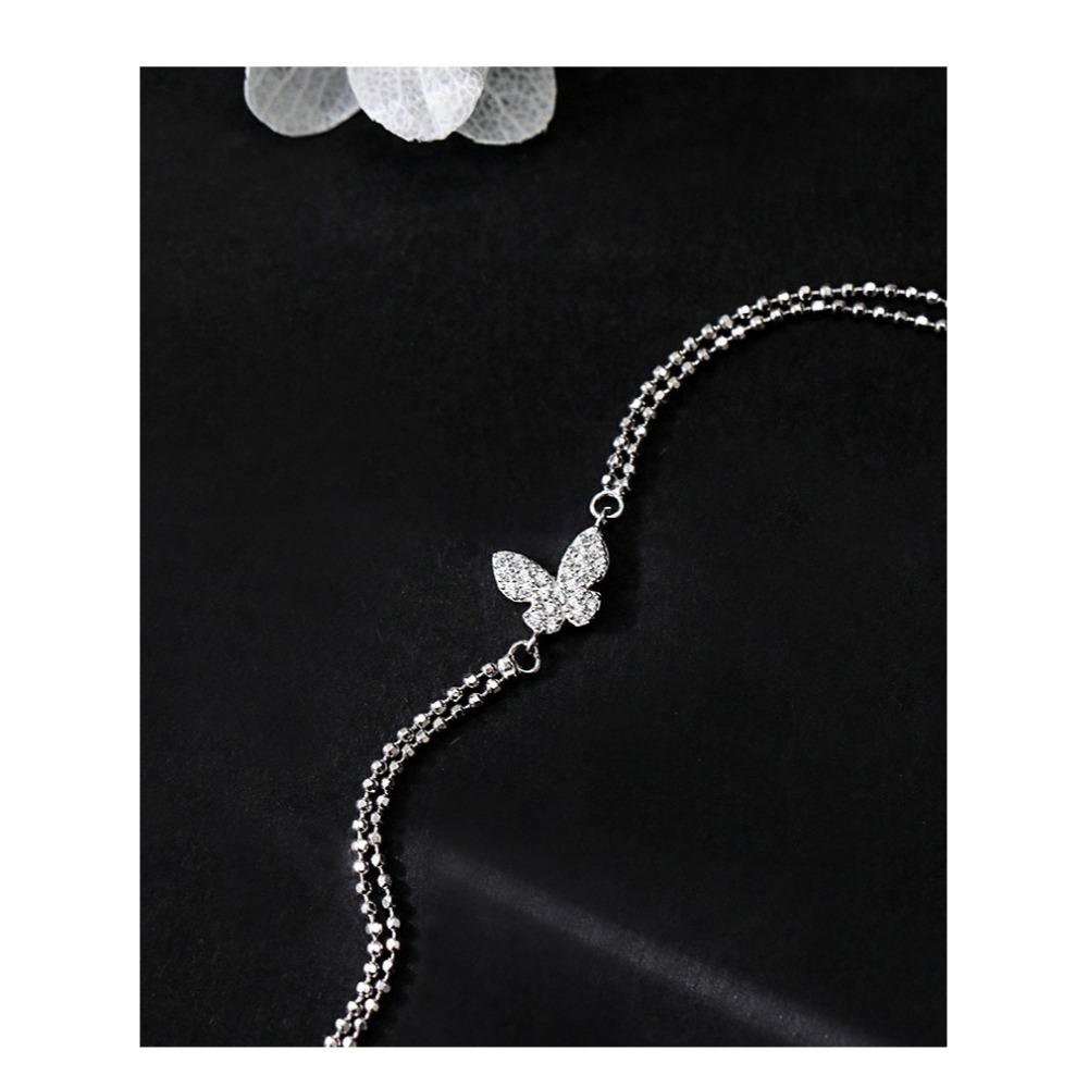 【好.樣.日.子】雙層蝴蝶手鍊 蝴蝶手環 水鑽手鏈 手鍊  s925 不易掉色 s925手鍊-細節圖4