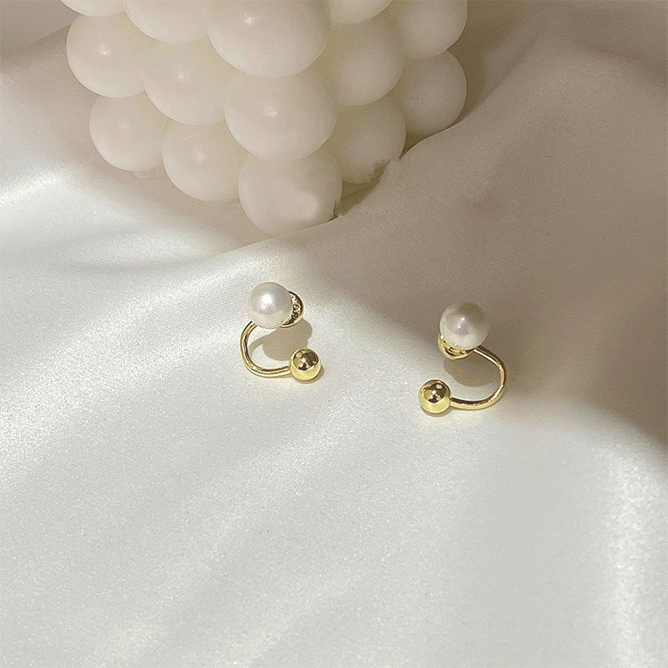 【好.樣.日.子】簡約復古珍珠耳環 小巧氣質耳飾 純銀耳釘 不對稱設計感女飾品-細節圖4