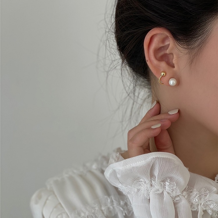 【好.樣.日.子】簡約耳環 復古簡約小巧設計珍珠耳環 純銀耳針 耳針 耳釘 耳環-細節圖3