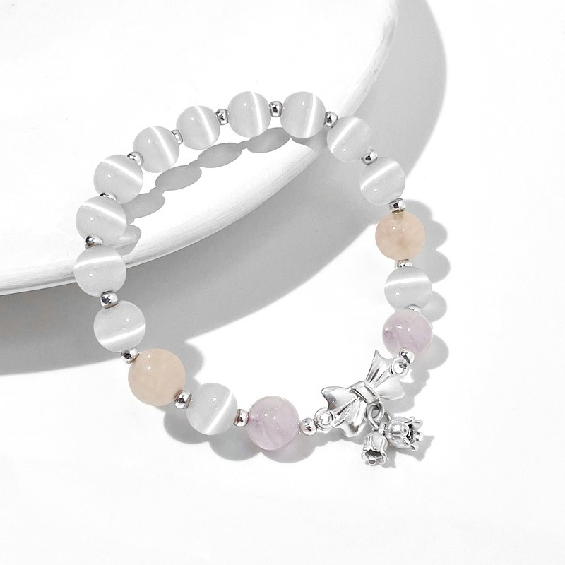 【好.樣.日.子】貓眼石蝴蝶結薰衣草水晶手鏈 水晶手鍊 天然水晶髮晶 天然水晶手鍊手環 水晶設計款 手鍊手環-細節圖4