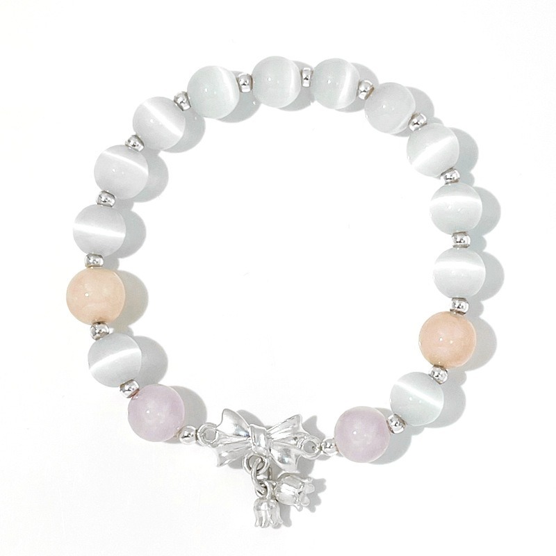 【好.樣.日.子】貓眼石蝴蝶結薰衣草水晶手鏈 水晶手鍊 天然水晶髮晶 天然水晶手鍊手環 水晶設計款 手鍊手環-細節圖5