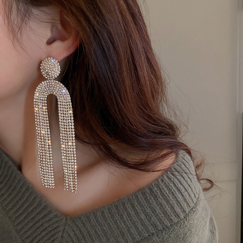 【S925純銀耳針】韓系圓形水鑽流蘇耳環 誇張浮誇大耳環 女神感派對耳飾 不易過敏百搭耳釘-細節圖7