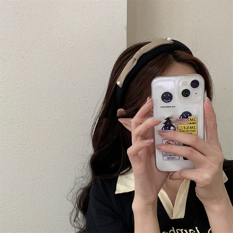 [台灣現貨]小香風珍珠蝴蝶結海綿髮箍 寬邊造型奶茶色髮飾 韓系可愛褶皺髮帶 頭飾百搭款-細節圖5