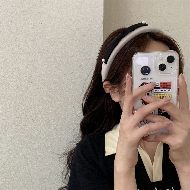 [台灣現貨]小香風珍珠蝴蝶結海綿髮箍 寬邊造型奶茶色髮飾 韓系可愛褶皺髮帶 頭飾百搭款-細節圖6