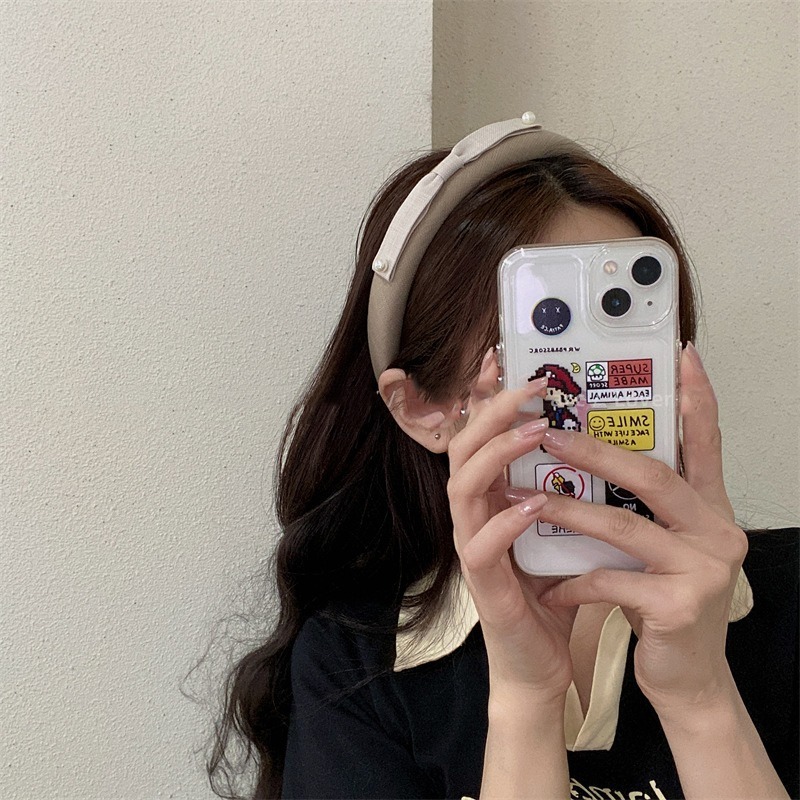 [台灣現貨]小香風珍珠蝴蝶結海綿髮箍 寬邊造型奶茶色髮飾 韓系可愛褶皺髮帶 頭飾百搭款-細節圖7