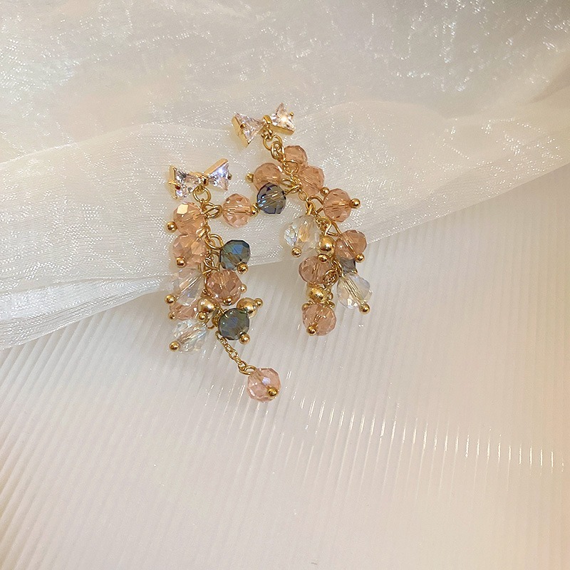 【好.樣.日.子】蝴蝶結鑲鑽流蘇耳環 誇張大耳環 流蘇垂墜耳環 浮誇耳飾 水鑽氣質耳環 女飾品-細節圖3