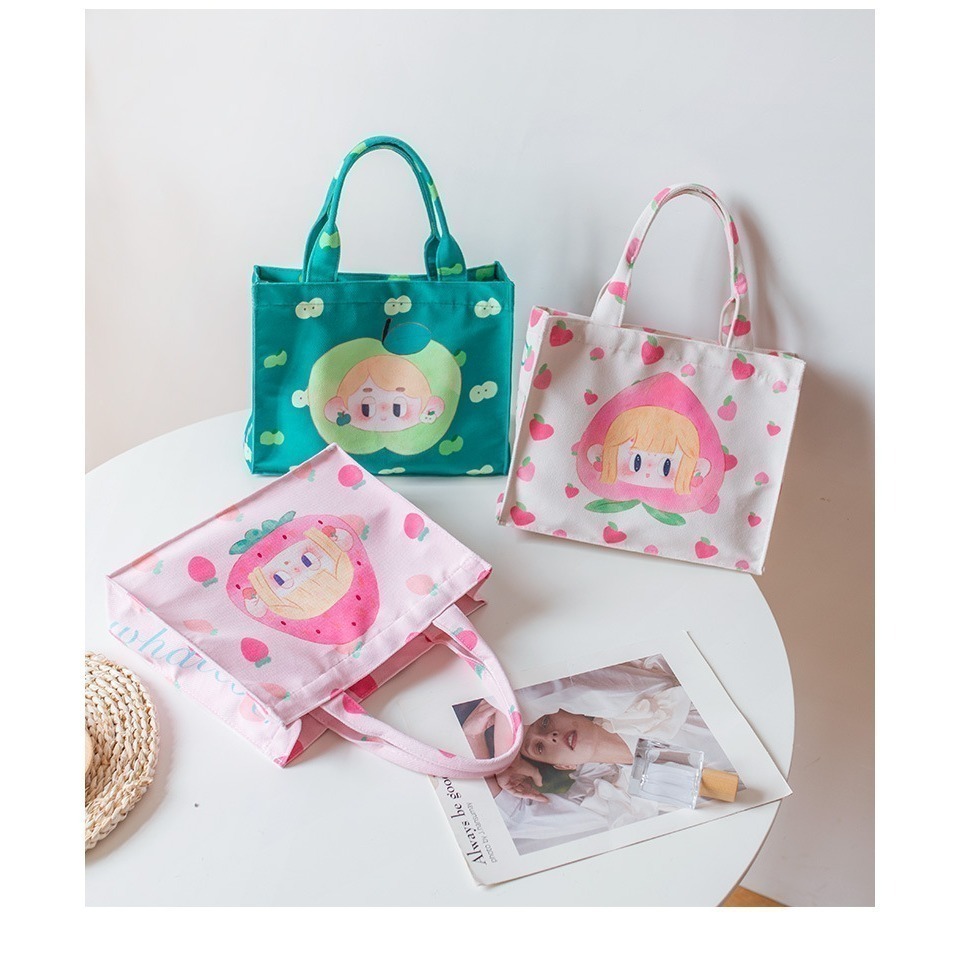 【好.樣.日.子】可愛塗鴉插畫帆布手提袋 卡通手提包 購物袋 可愛帆布包 手提袋 手提包 插畫風帆布袋 塗鴉包包-細節圖3