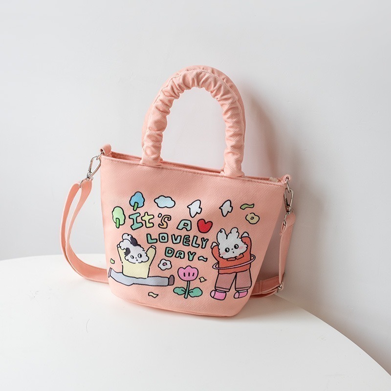 【好.樣.日.子】可愛卡通塗鴉帆布包 手提肩背斜背三用包 購物袋 側背包 手提袋 肩背包 輕便日系風包包-細節圖7