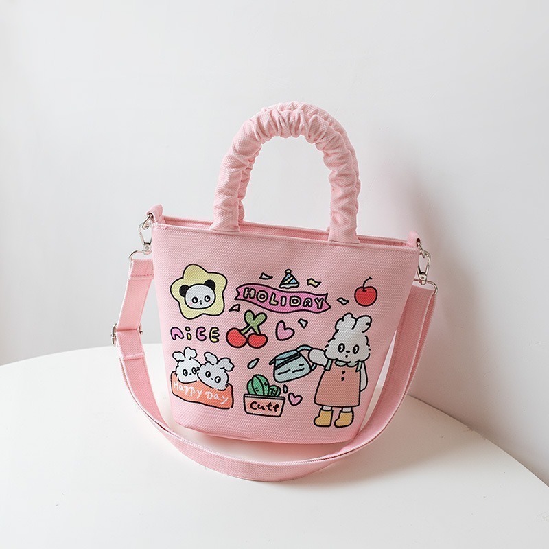 【好.樣.日.子】可愛卡通塗鴉帆布包 手提肩背斜背三用包 購物袋 側背包 手提袋 肩背包 輕便日系風包包-細節圖8