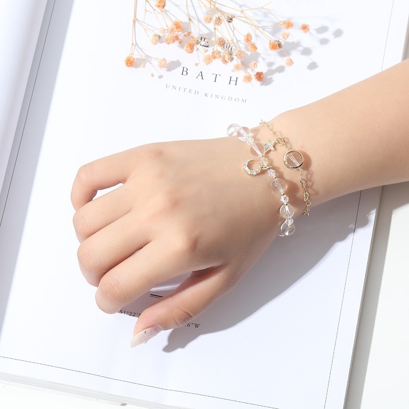 【好.樣.日.子】天然白水晶手鍊 招財淨化能量手鏈 星月皎潔設計款 水晶手環 女生氣質飾品 白水晶手鏈-細節圖2