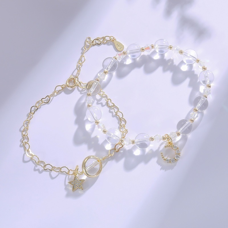 【好.樣.日.子】天然白水晶手鍊 招財淨化能量手鏈 星月皎潔設計款 水晶手環 女生氣質飾品 白水晶手鏈-細節圖3