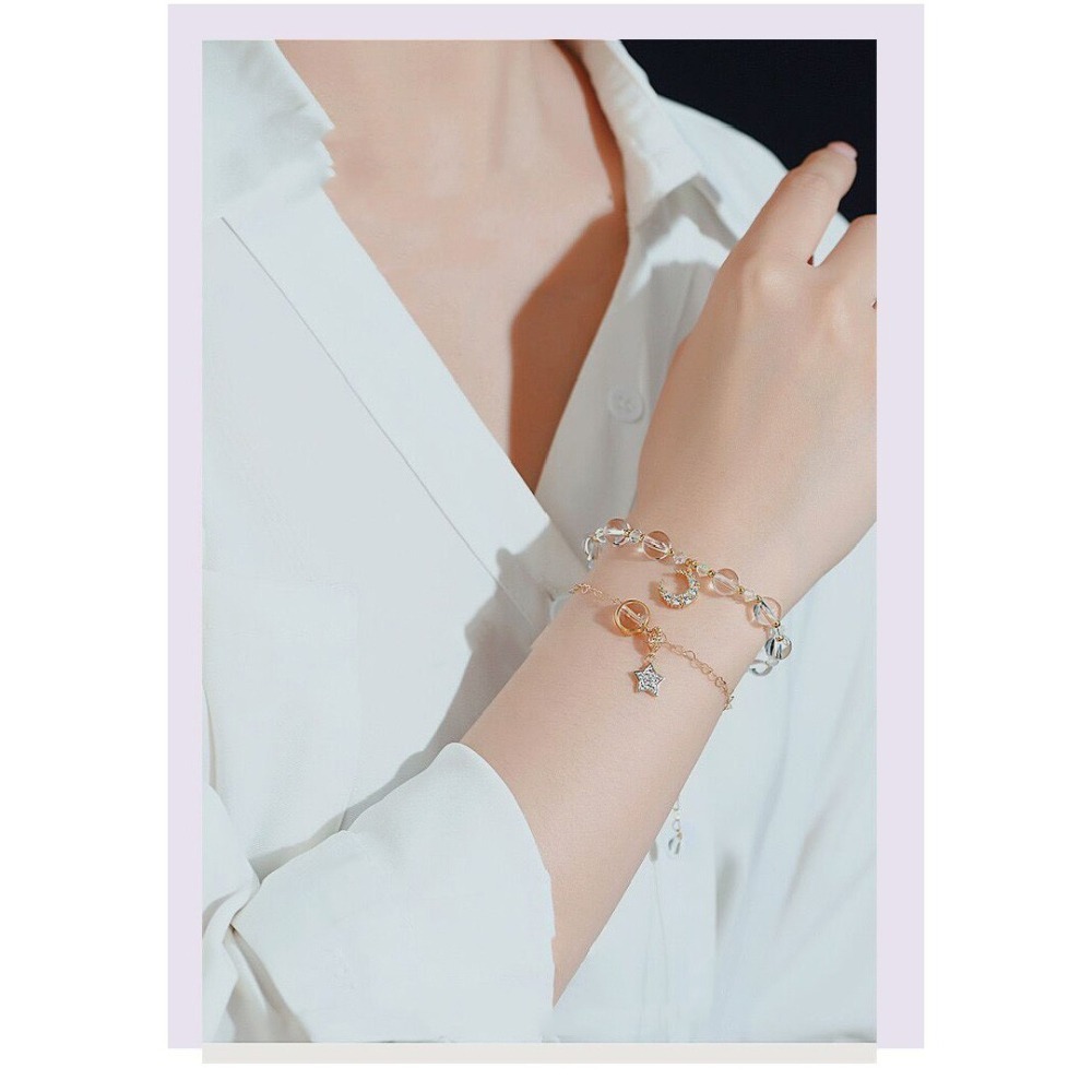 【好.樣.日.子】天然白水晶手鍊 招財淨化能量手鏈 星月皎潔設計款 水晶手環 女生氣質飾品 白水晶手鏈-細節圖8