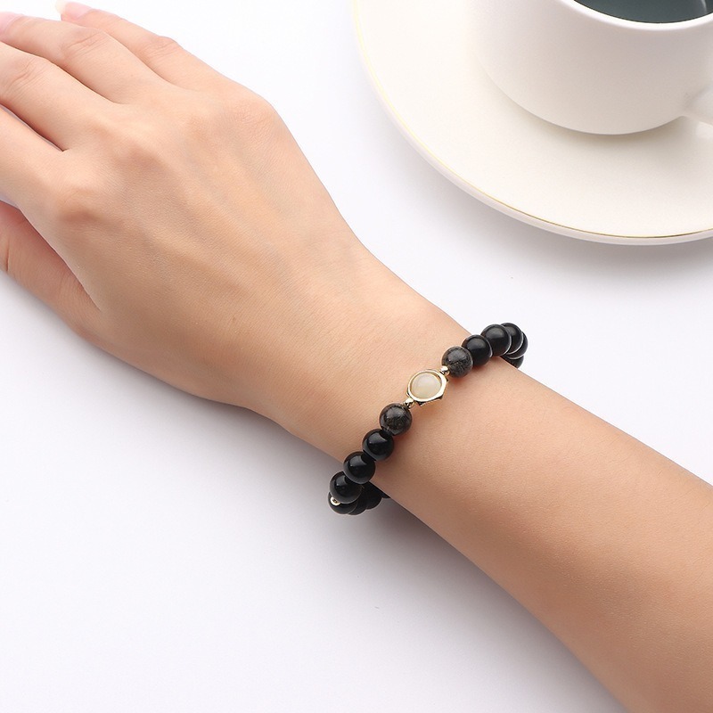 【好.樣.日.子】黑曜石情侶手鍊 天然黑曜石黑髮晶手鍊 防小人招財助事業 情侶對鍊 生日禮物 開運水晶手鍊-細節圖4
