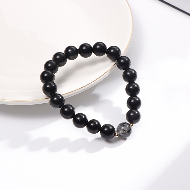 【好.樣.日.子】黑曜石情侶手鍊 天然黑曜石黑髮晶手鍊 防小人招財助事業 情侶對鍊 生日禮物 開運水晶手鍊-細節圖5