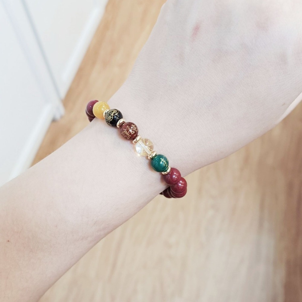【好.樣.日.子】五路財神朱砂手鍊 五行瑪瑙轉運珠 串珠手串 開運招財水晶手鍊 招財手環 保平安運珠 男女適戴手鍊-細節圖7