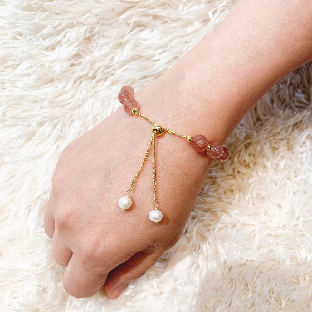 【天然草莓晶×珍珠】人魚系開運手鍊 愛情水晶手鍊 女生招桃花推薦 水晶飾品手環 珍珠手鏈-細節圖6