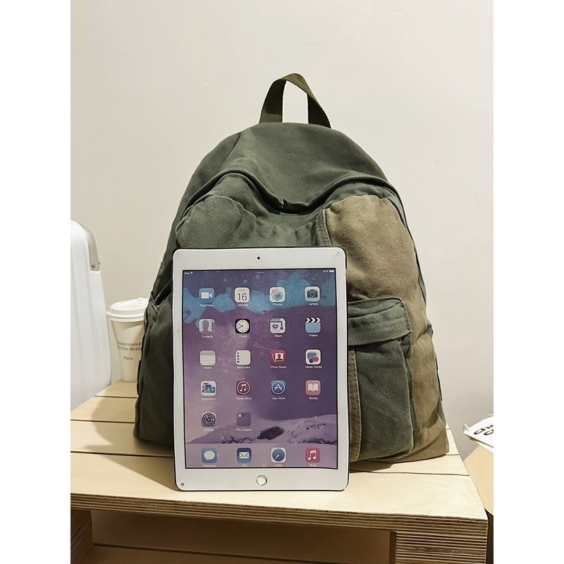 【好.樣.日.子】拼色水洗帆布後背包 拼色後背包 男女通用大容量通勤包 簡約多功能背包 上班學生書包-細節圖6