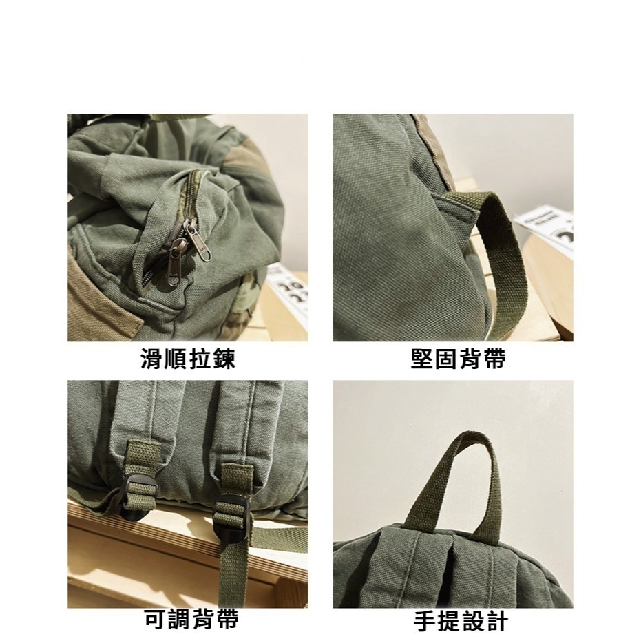 【好.樣.日.子】拼色水洗帆布後背包 拼色後背包 男女通用大容量通勤包 簡約多功能背包 上班學生書包-細節圖7