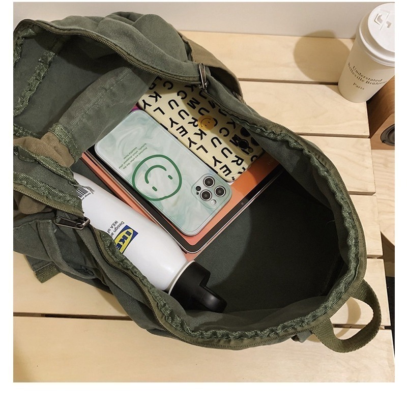 【好.樣.日.子】拼色水洗帆布後背包 拼色後背包 男女通用大容量通勤包 簡約多功能背包 上班學生書包-細節圖11