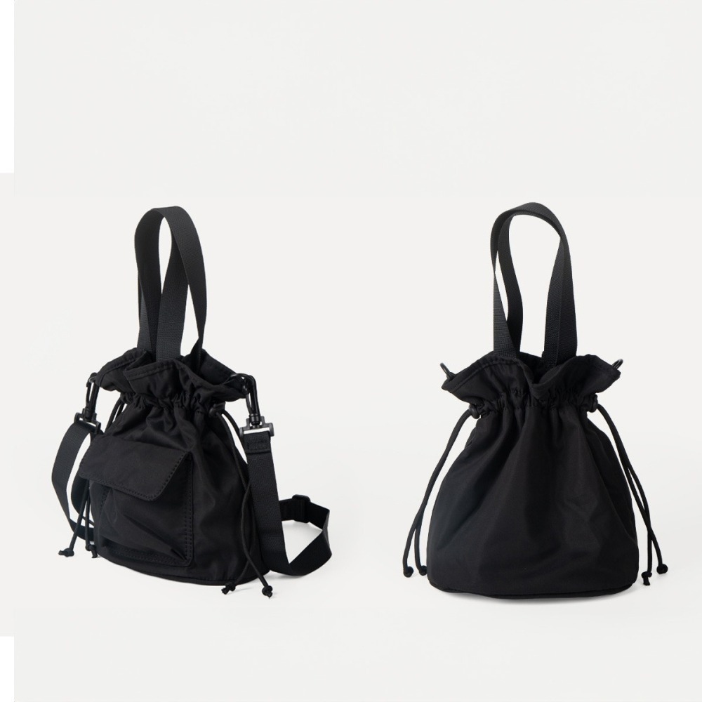 【好.樣.日.子】抽繩皺摺尼龍斜背托特包 水桶包 單肩包 肩背包 輕便防潑水小包 休閒百搭斜背包 尼龍包 女生包包推薦-細節圖7