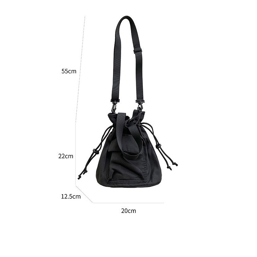 【好.樣.日.子】抽繩皺摺尼龍斜背托特包 水桶包 單肩包 肩背包 輕便防潑水小包 休閒百搭斜背包 尼龍包 女生包包推薦-細節圖8