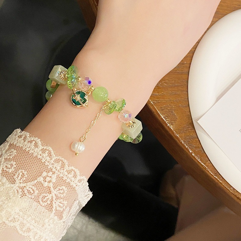 【好.樣.日.子】甜美星球造型天然水晶手鍊 可調節滑扣 紫水晶 綠水晶 水晶手環 水晶手鏈 女生飾品 開運手鍊-細節圖5