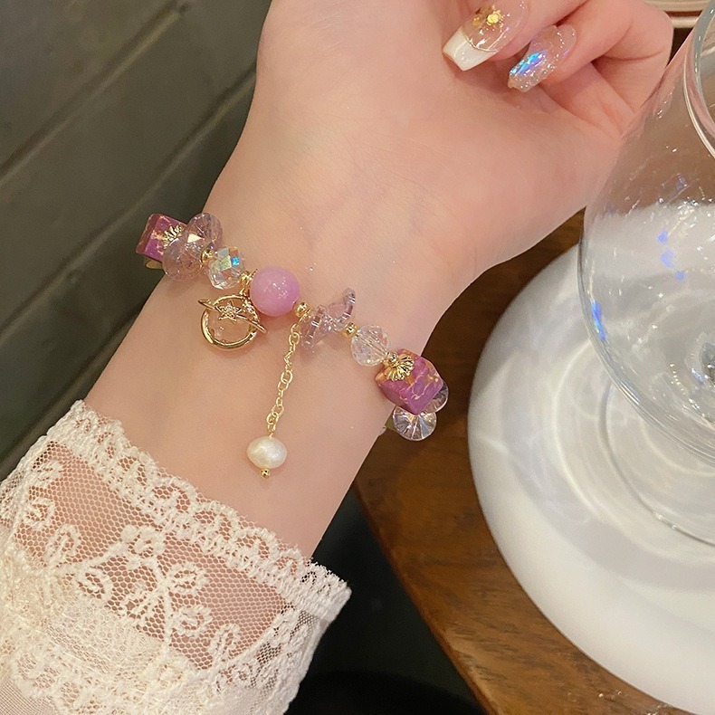 【好.樣.日.子】甜美星球造型天然水晶手鍊 可調節滑扣 紫水晶 綠水晶 水晶手環 水晶手鏈 女生飾品 開運手鍊-細節圖6