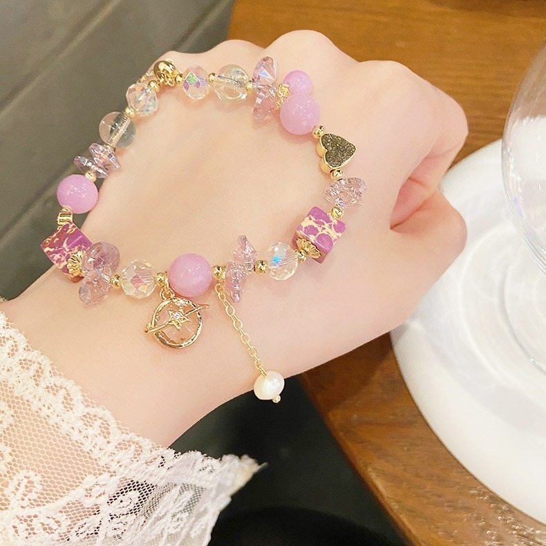 【好.樣.日.子】甜美星球造型天然水晶手鍊 可調節滑扣 紫水晶 綠水晶 水晶手環 水晶手鏈 女生飾品 開運手鍊-細節圖8