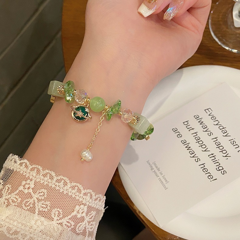 【好.樣.日.子】甜美星球造型天然水晶手鍊 可調節滑扣 紫水晶 綠水晶 水晶手環 水晶手鏈 女生飾品 開運手鍊-規格圖8