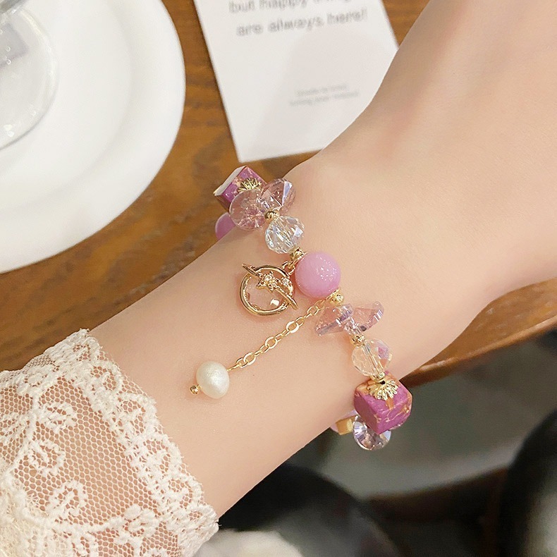 【好.樣.日.子】甜美星球造型天然水晶手鍊 可調節滑扣 紫水晶 綠水晶 水晶手環 水晶手鏈 女生飾品 開運手鍊-規格圖8