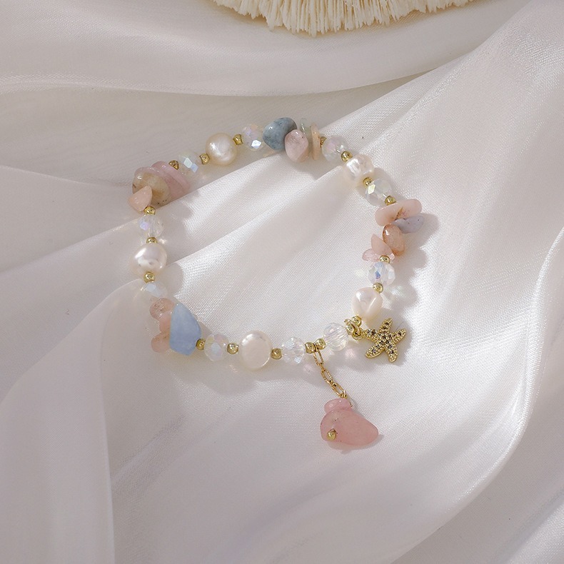 【好.樣.日.子】珍珠草莓晶不規則手鍊 摩根石甜美碎石手鏈 彈性水晶手環 女生復古氣質開運飾品-細節圖5