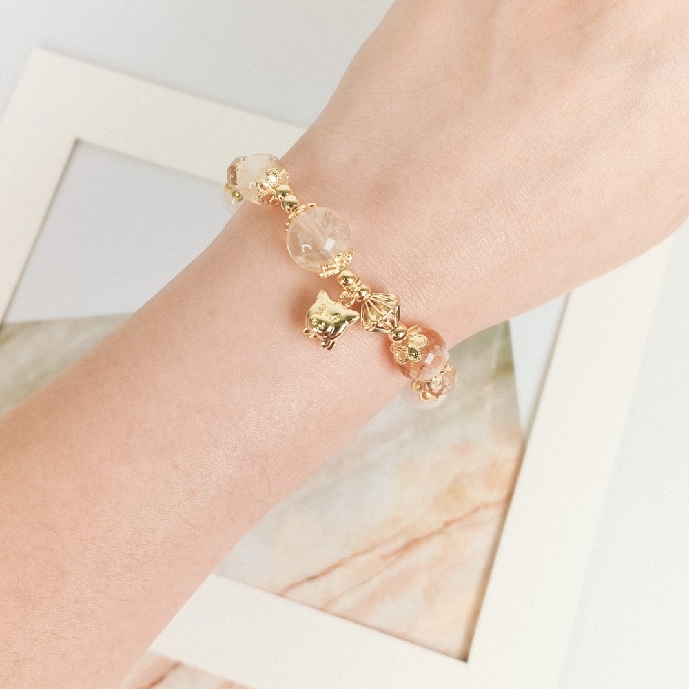 【好.樣.日.子】金豬報福發財招財手環 黃水晶/黃髮晶招財手鍊 增運手飾 財運提升手串 開運水晶手鍊-細節圖7