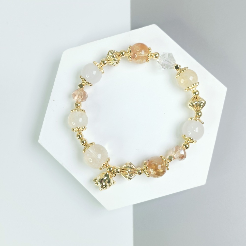 【好.樣.日.子】金豬報福發財招財手環 黃水晶/黃髮晶招財手鍊 增運手飾 財運提升手串 開運水晶手鍊-細節圖5