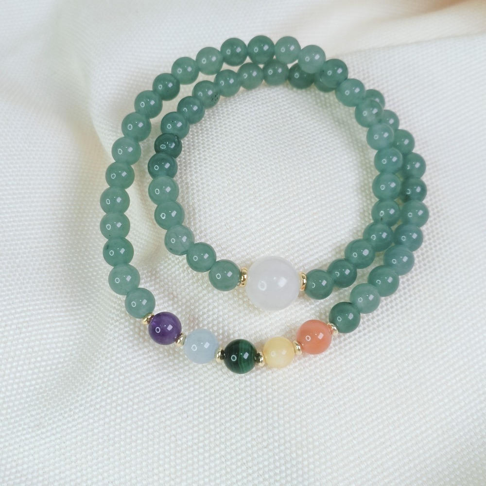 【好.樣.日.子】靜謐藍水玉髓雙圈手鍊 能量手串 情緒穩定 提升直覺 雙圈水晶手環 手工設計款-細節圖2