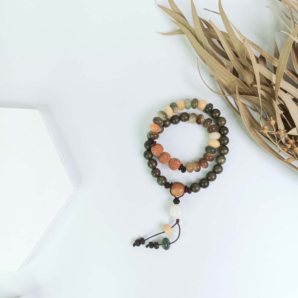 【好.樣.日.子】綠檀木雙圈手串 菩提木手環 情侶款手串 知己夥伴紀念 手作木質開運飾品-細節圖3