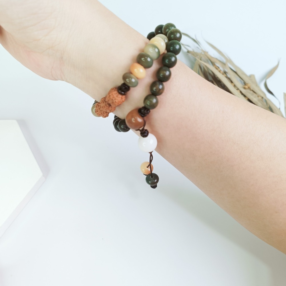 【好.樣.日.子】綠檀木雙圈手串 菩提木手環 情侶款手串 知己夥伴紀念 手作木質開運飾品-細節圖5