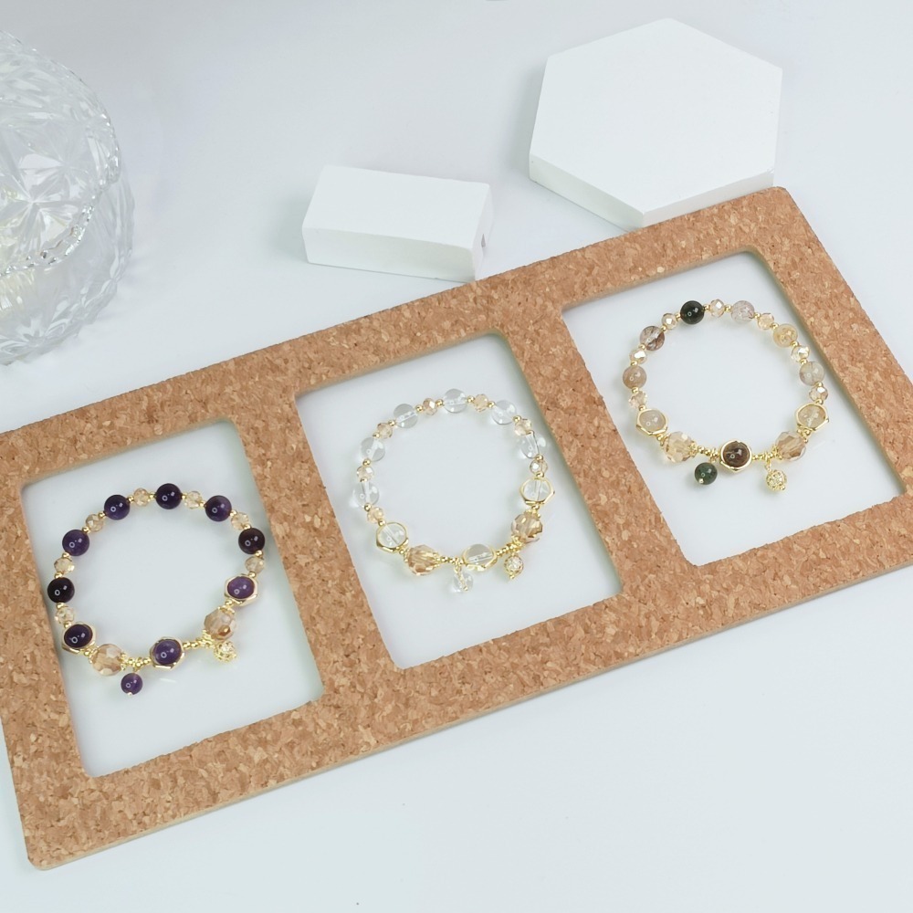 【好.樣.日.子】天然水晶手鍊 招財開運手環 紫水晶 黃水晶 彩髮晶 白水晶 三種靈韻開運能量手環 開運水晶手鍊-細節圖2