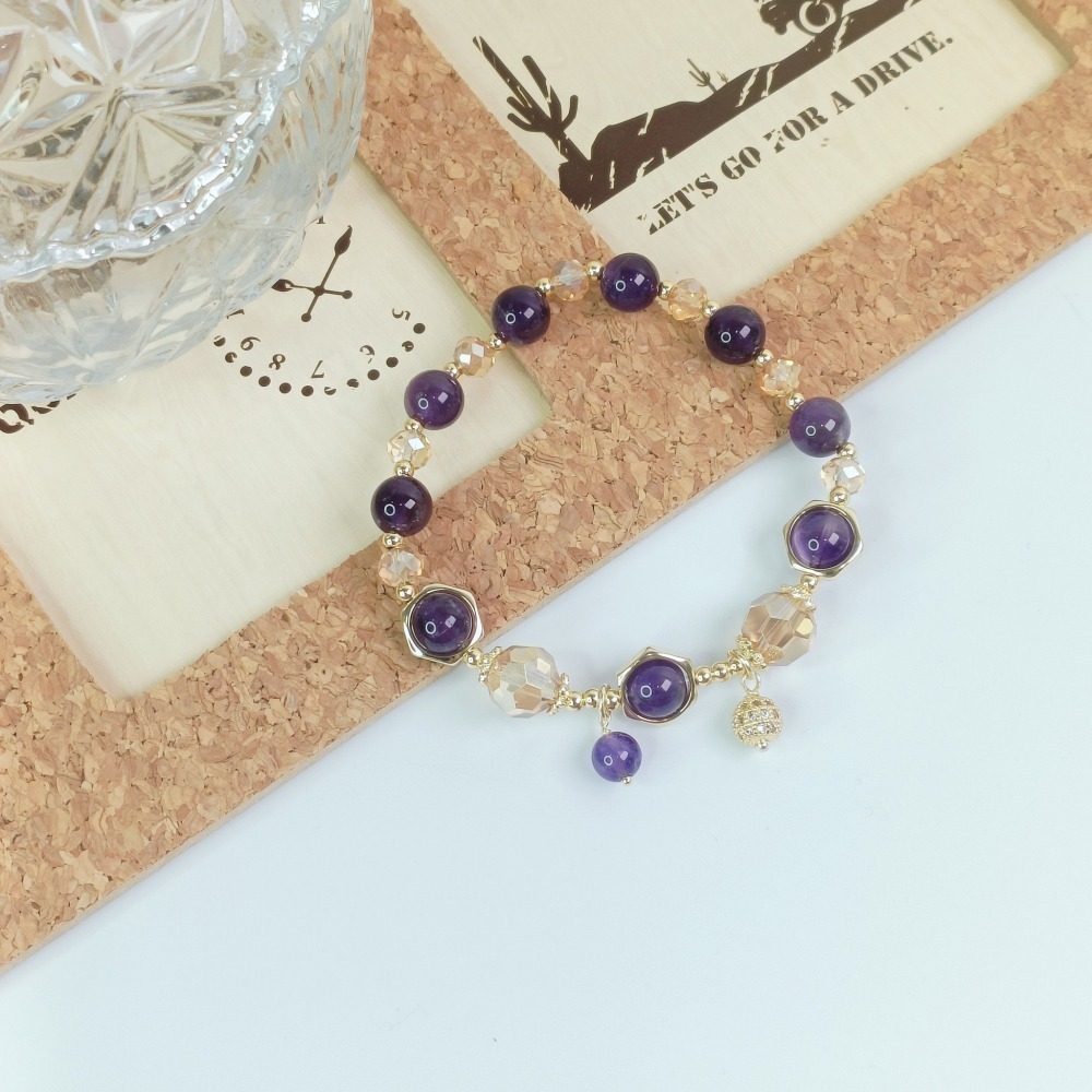 【好.樣.日.子】天然水晶手鍊 招財開運手環 紫水晶 黃水晶 彩髮晶 白水晶 三種靈韻開運能量手環 開運水晶手鍊-細節圖3