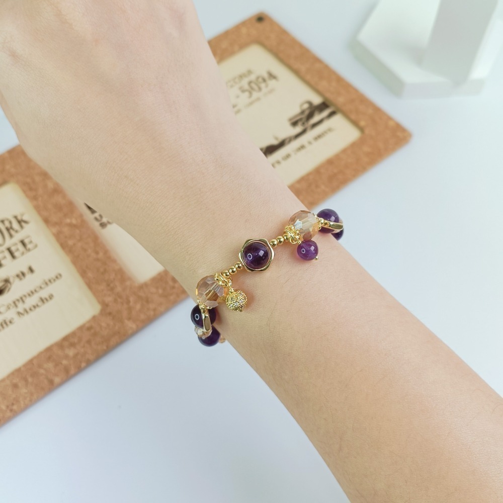 【好.樣.日.子】天然水晶手鍊 招財開運手環 紫水晶 黃水晶 彩髮晶 白水晶 三種靈韻開運能量手環 開運水晶手鍊-細節圖6