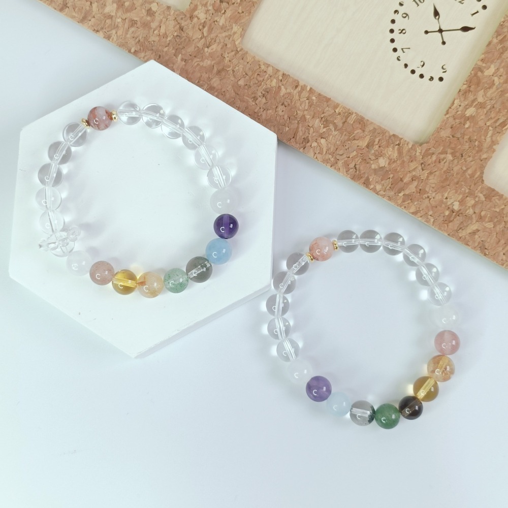 【好.樣.日.子】彩虹多寶能量水晶手鍊 開運七色能量手串 招財轉運 情緒平衡 天然水晶手鍊 男女通用飾品-細節圖2
